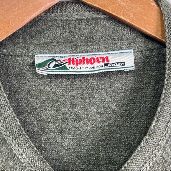 Vintage Mens Cardigan Alphorn Trachtenmode Von Alder Worsted Wool Green Size 52 - Picture 9 of 16